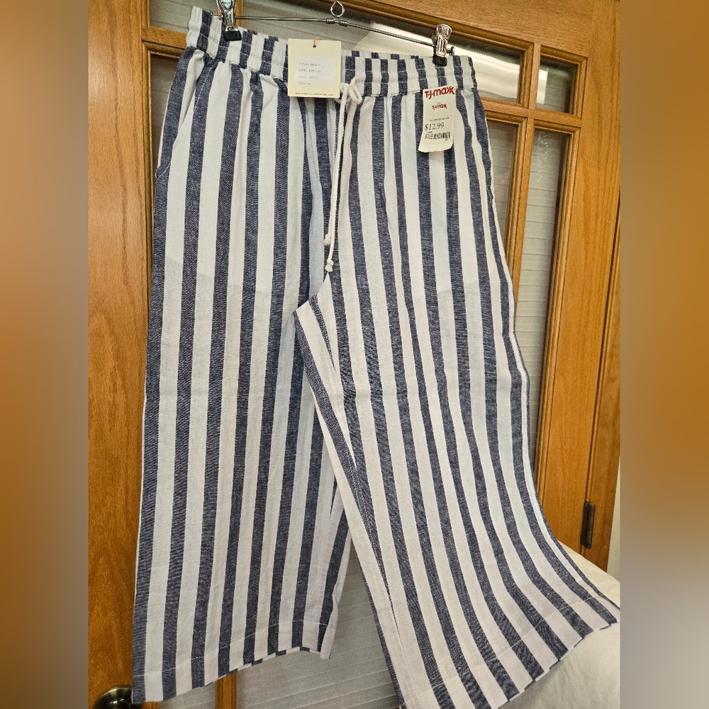 Striped Blue and White Capri Pants
